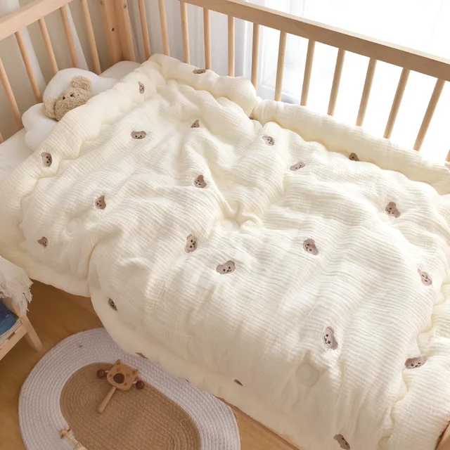Winter Thick Muslin Cotton Embroidered Bear Rabbit Baby Duvet,Newborn Thermal Comforter,Infant Baby Crib Blanket with filler 6