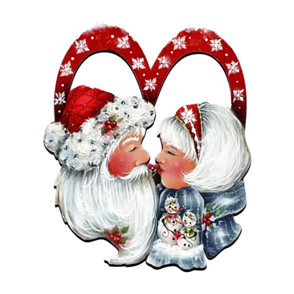 

Santa Claus Love Holiday Wreath Valentine's Day Welcome Front Door Decoration Wooden Rings Hanging Pendant
