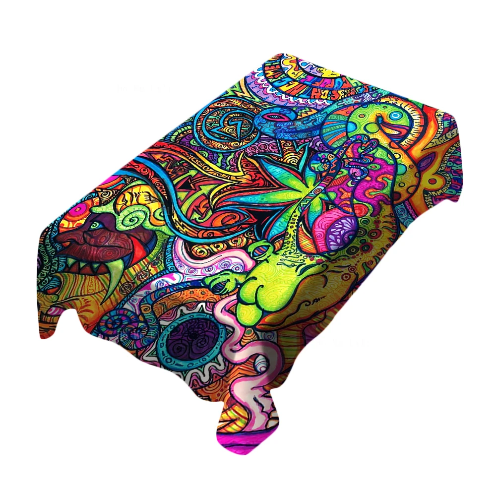 

Psychedelic Weed Universe Visual Background Day Of The Dead Straw Hat Skull Tablecloth By Ho Me Lili For Tabletop Decor