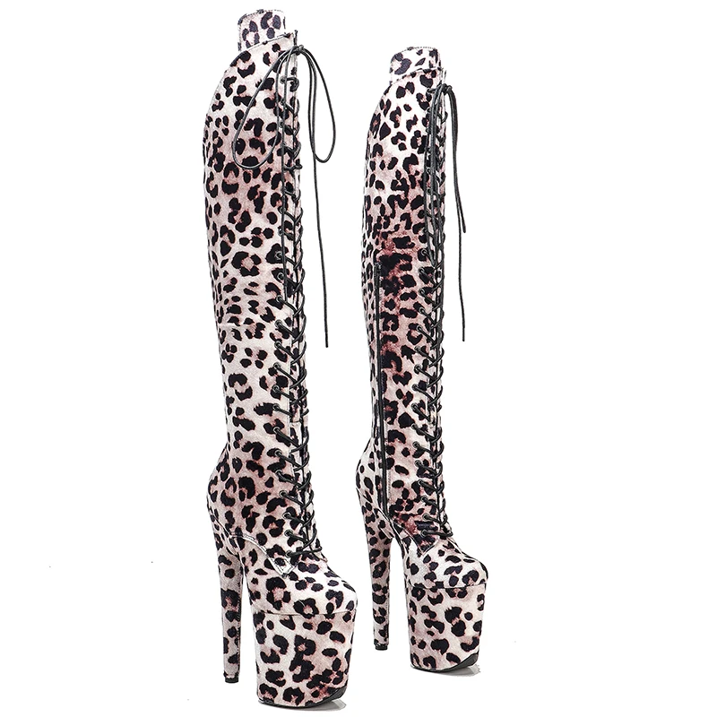 Leecabe 20CM/8Inch Leopard Upper  Platform disco party High Heels Shoes Pole Dance boot