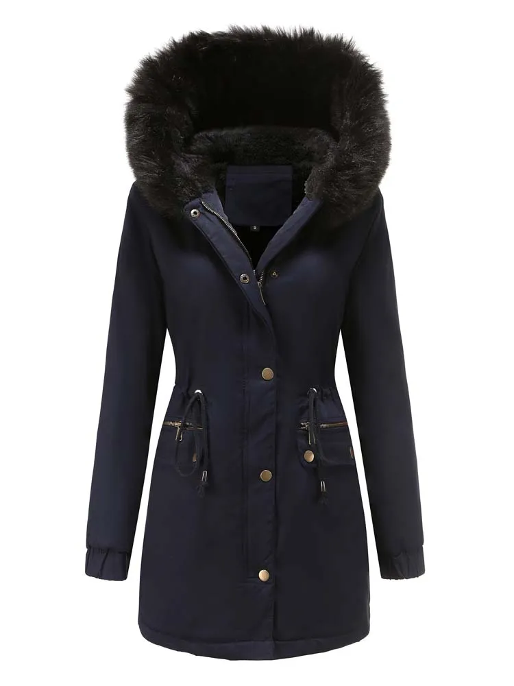 Winter Jackets Women Fur Collar 2022 New Russian Style Thick Warm Puffer Cotton Parkas Oversized Loose Hooded Fleece Snow Coat