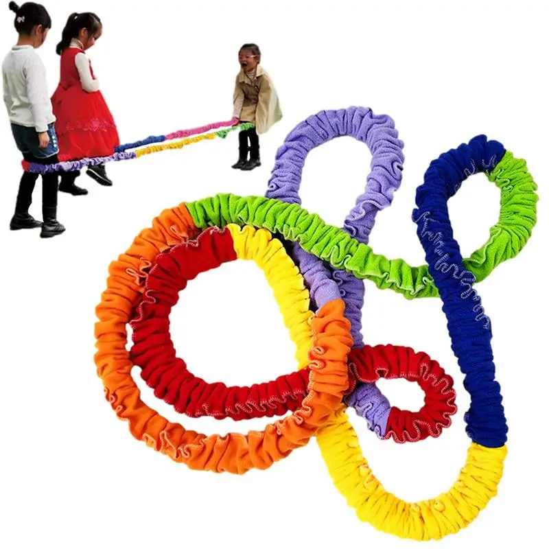 

Pull Rope Four-direction Design Outdoor Kids Elastic Team Band Color Sports Rainbow Running Ring Sensory Training Sports