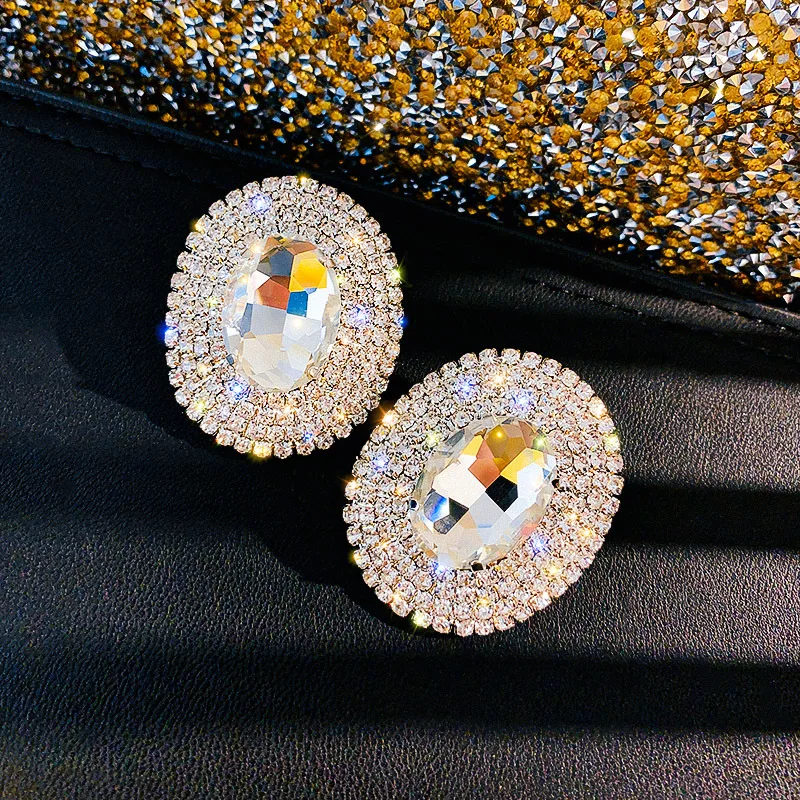 

Geometric Earrings for Women Full Rhinestones Stud Shine Oversize Round Crystal Earrings Weddings Party 2022 Jewelry Trend Gift