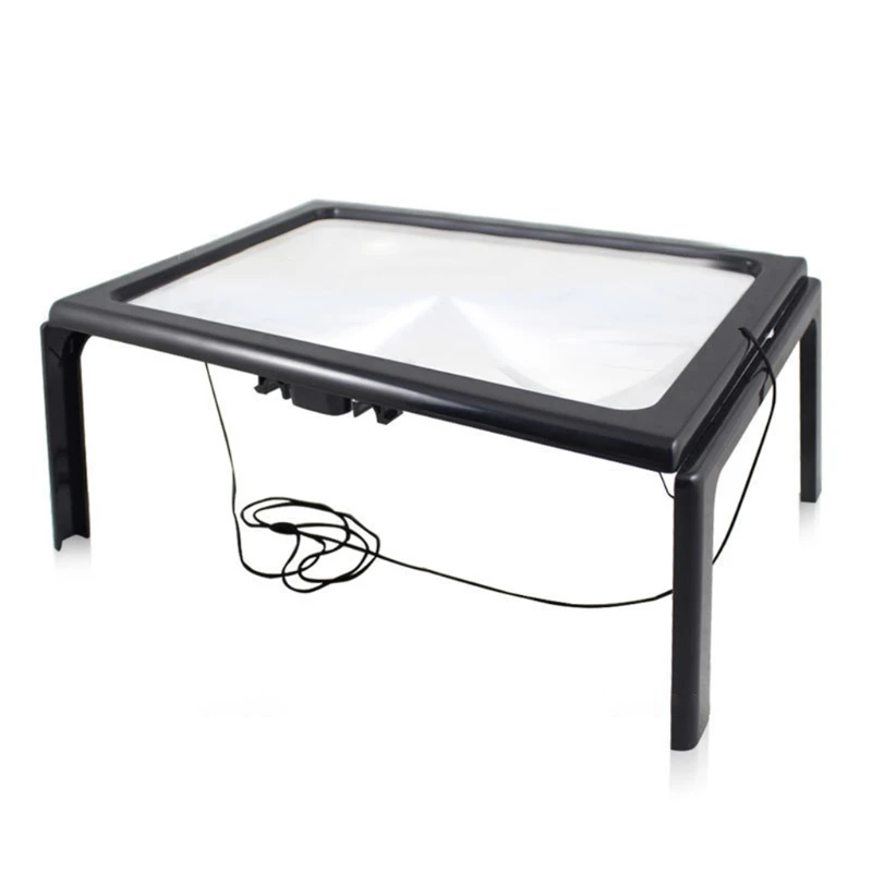 

A4 Full Page Magnifier Reading Magnifying Glass on Rectangular Stand Hands 3x Magnification with 4 LED Lamp Lens Reading