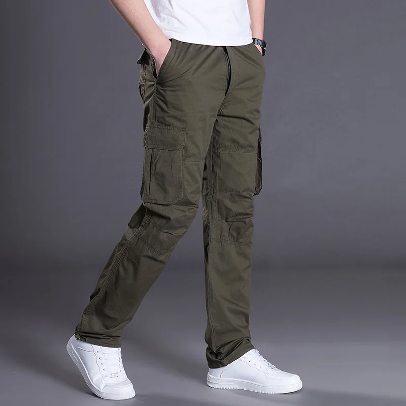 

Cargo New Men Spring Autumn Cotton Multi Pockets Streetwear Pants 2023 Military Camouflage Elastic Waist Long Trousers