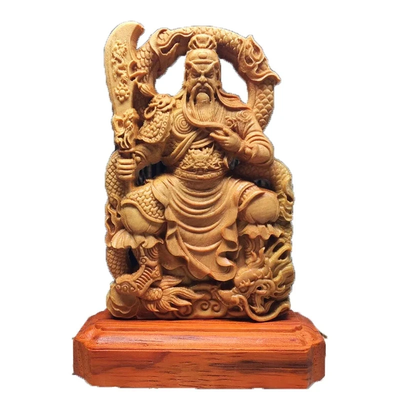 

Solid wood Tamron Guan Gong figurine ，Hand -carved，Character God of Wealth Guan Yu ，Home living room bedroom decorations
