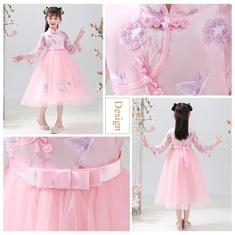 Новинка детское платье-Ципао в китайском стиле с вышивкой сказочный пушистый