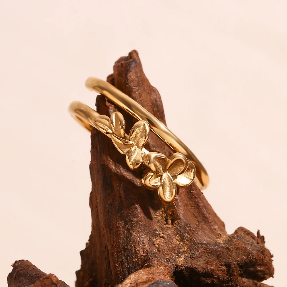 Элегантные двухслойные позолоченные кольца MamacitaSlay с изображением ФРАНЖИПАНИ