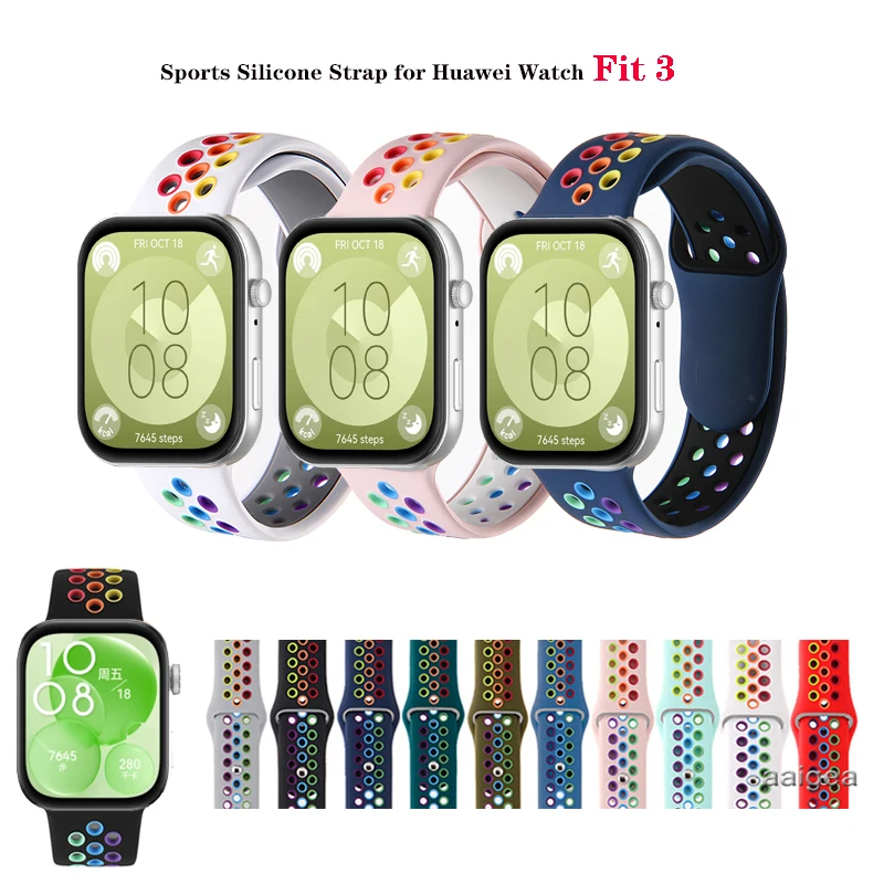 Фото Двухцветный мягкий силиконовый спортивный ремешок для Huawei Watch Fit 3 fit3, сменный Браслет №1
