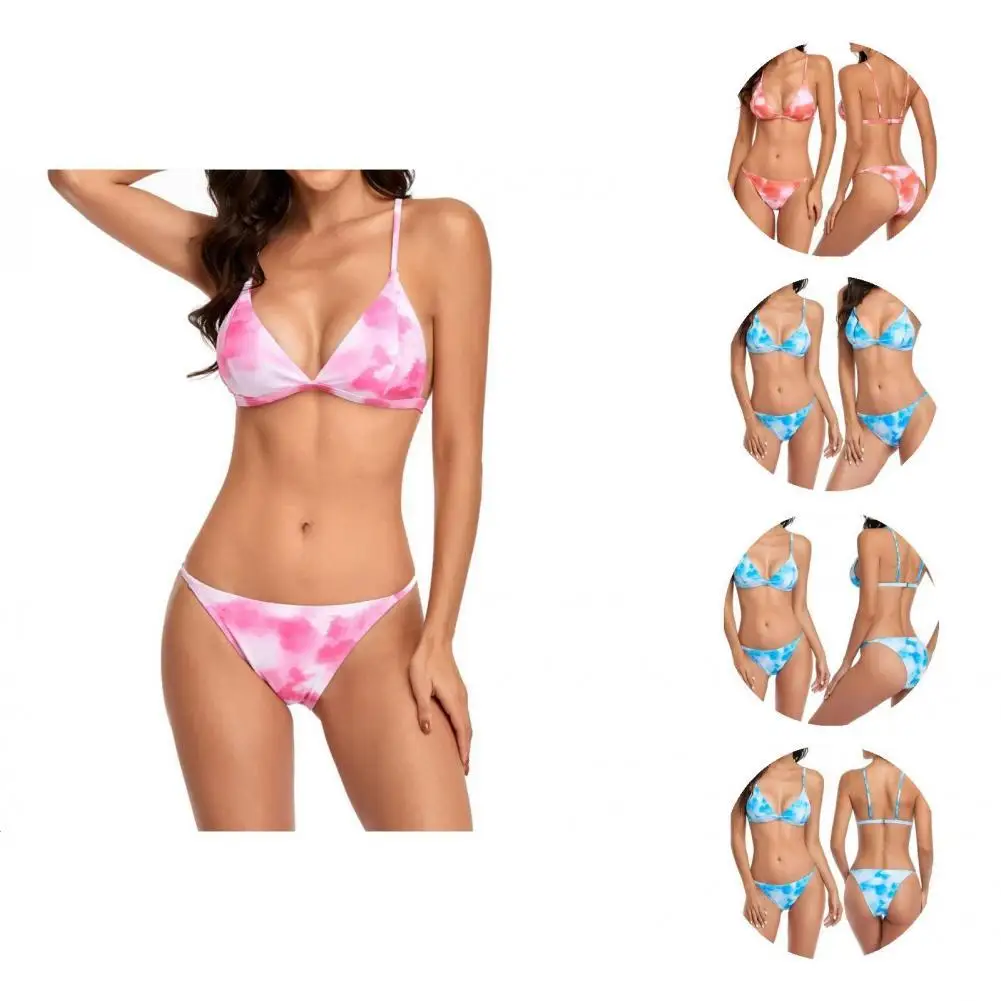 

2 Pcs/Set Great Swimwear Set Thong Soft Beachwear Colorfast Summer Bikini Set