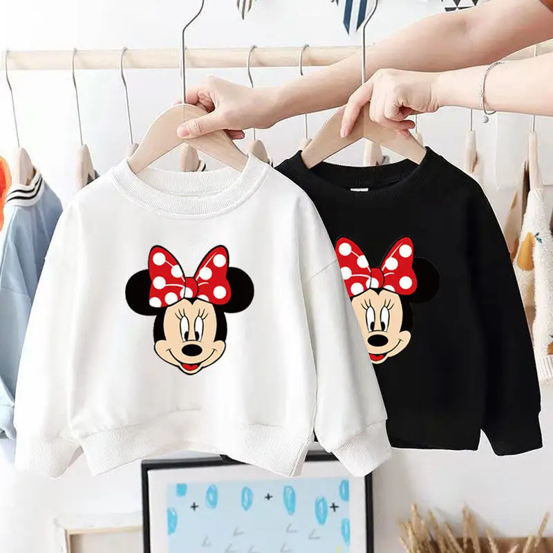 Spring/autumn Baby Girl Minnie Sweatshirt Loose Long Sleeve Tops Fashion Cartoon Disney Children Hoodies Crewneck Pullovers