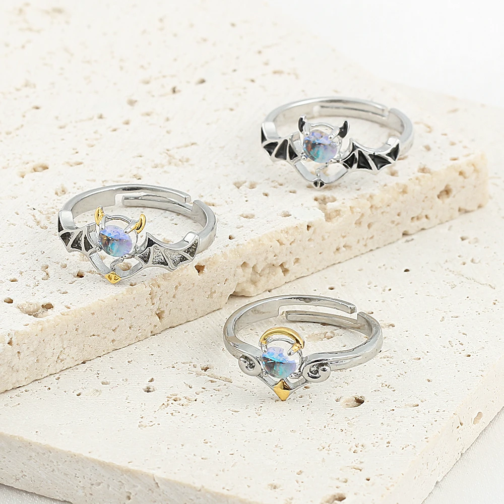 Модные парные кольца с крыльями ангела и демона для женщин Готическая мода