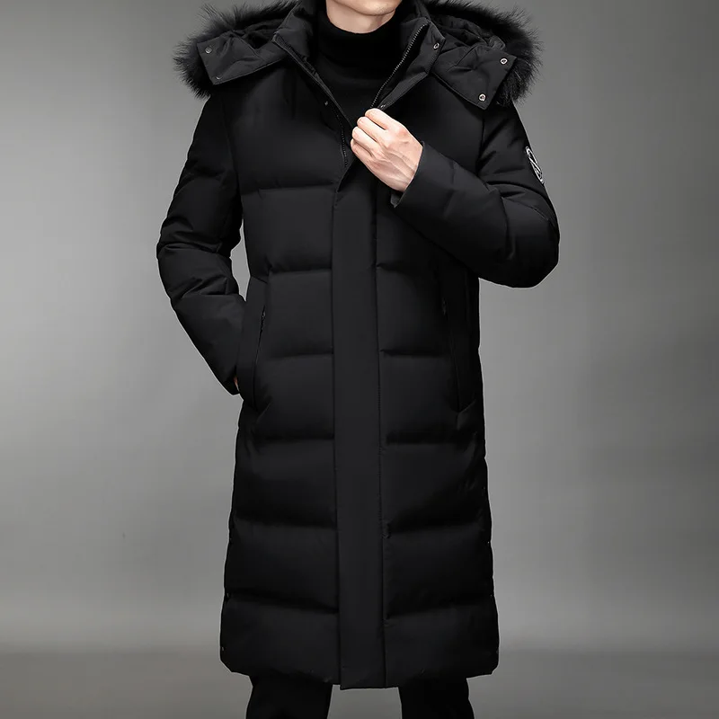 Down Jacket Men Removable Hat Long White Duck Down Hooded Fur Collar Windbreak Winter Thicken Warm Coat With Male Jacket Coat