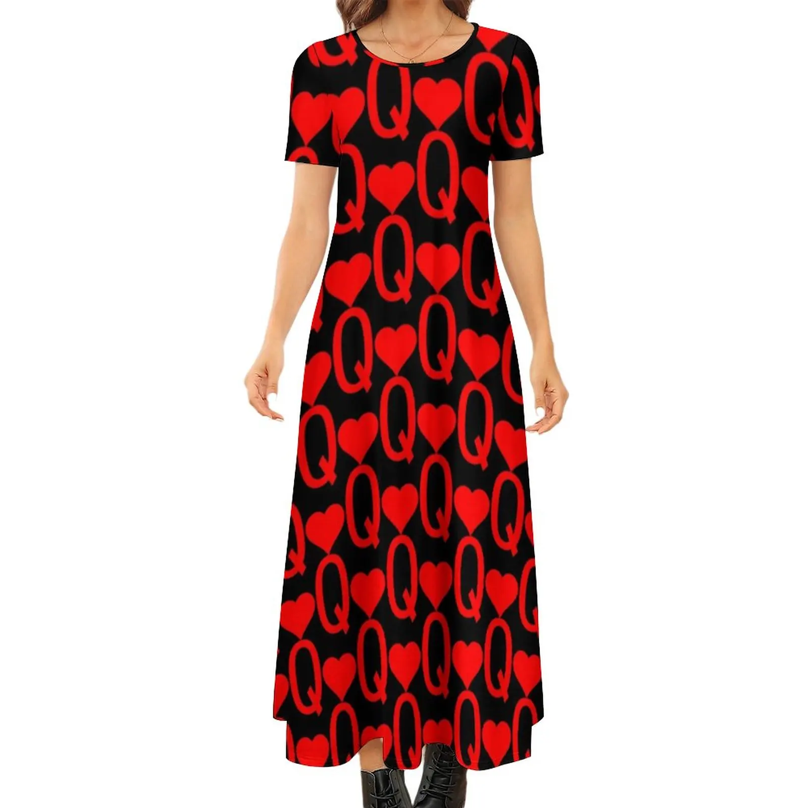 

Queen of Hearts Dress Century Gothic Print Funny Boho Beach Long Dresses Ladies Kawaii Maxi Dress Big Size