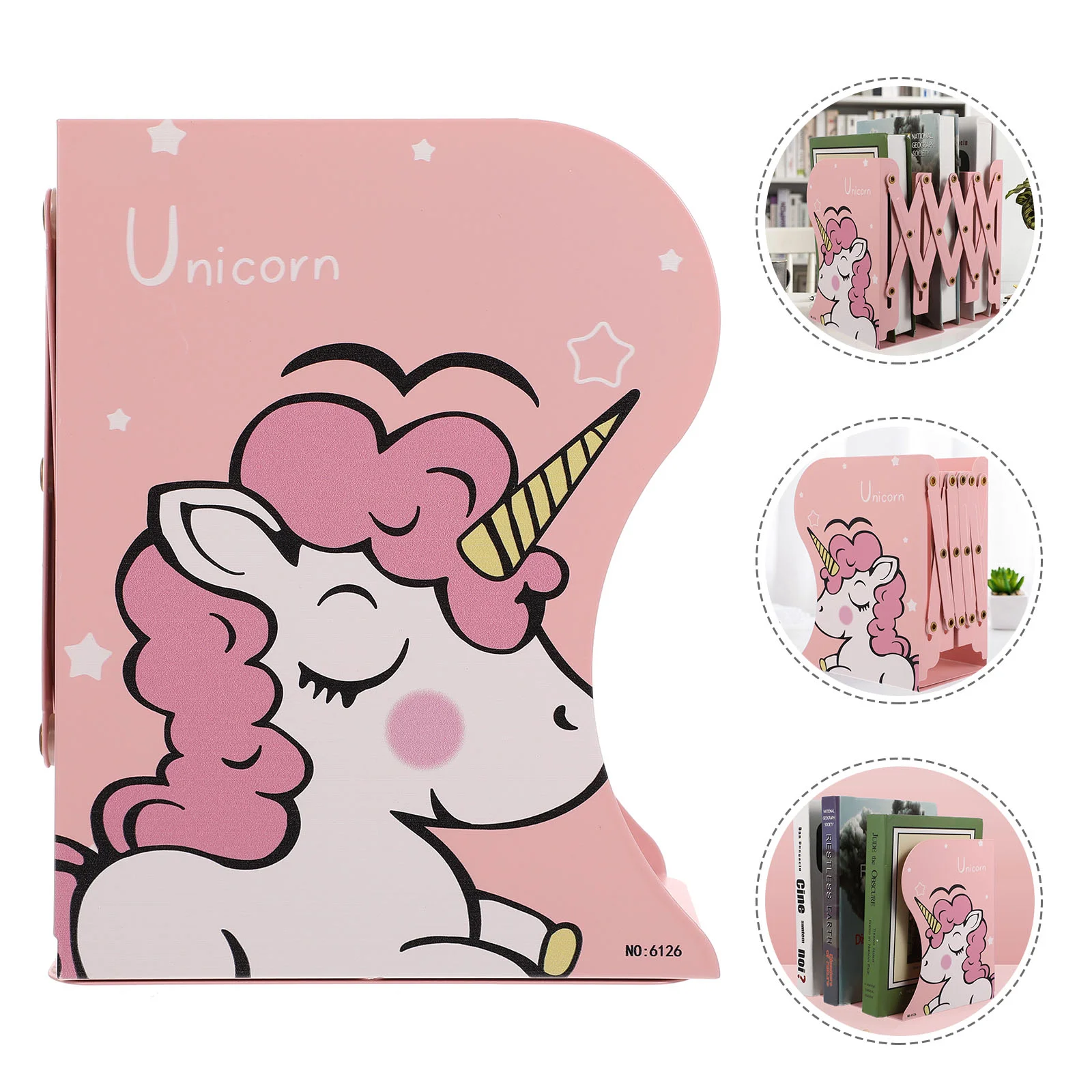 

1Pc Adjustable Bookends Cartoon Unicorn Book Stoppers Bookends Iron Book Holders Storage