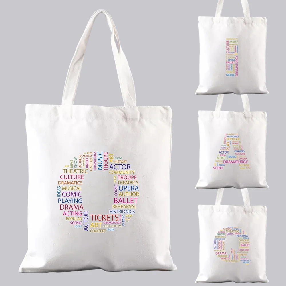 

Female Shopping Bag White Casual Commuter Handbag Reusable Fashion Text Pattern Printed Canvas Shoulder Bag Portable Tote Bag