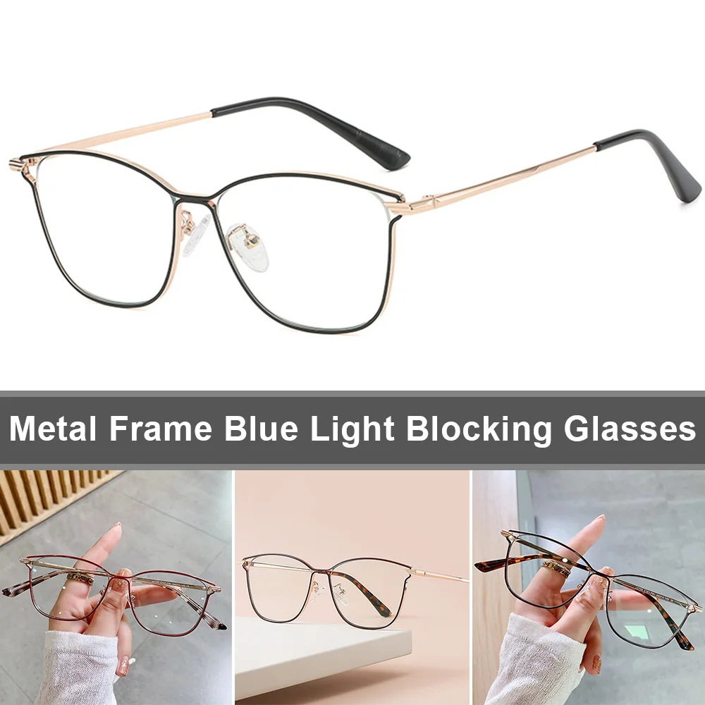 

Women's Blue Ray Blocking Glasses Stylish Thin Metal Frame Flat Lens Eyeglasses Reduce Eye Fatigue Powerful Filter Coating TY66