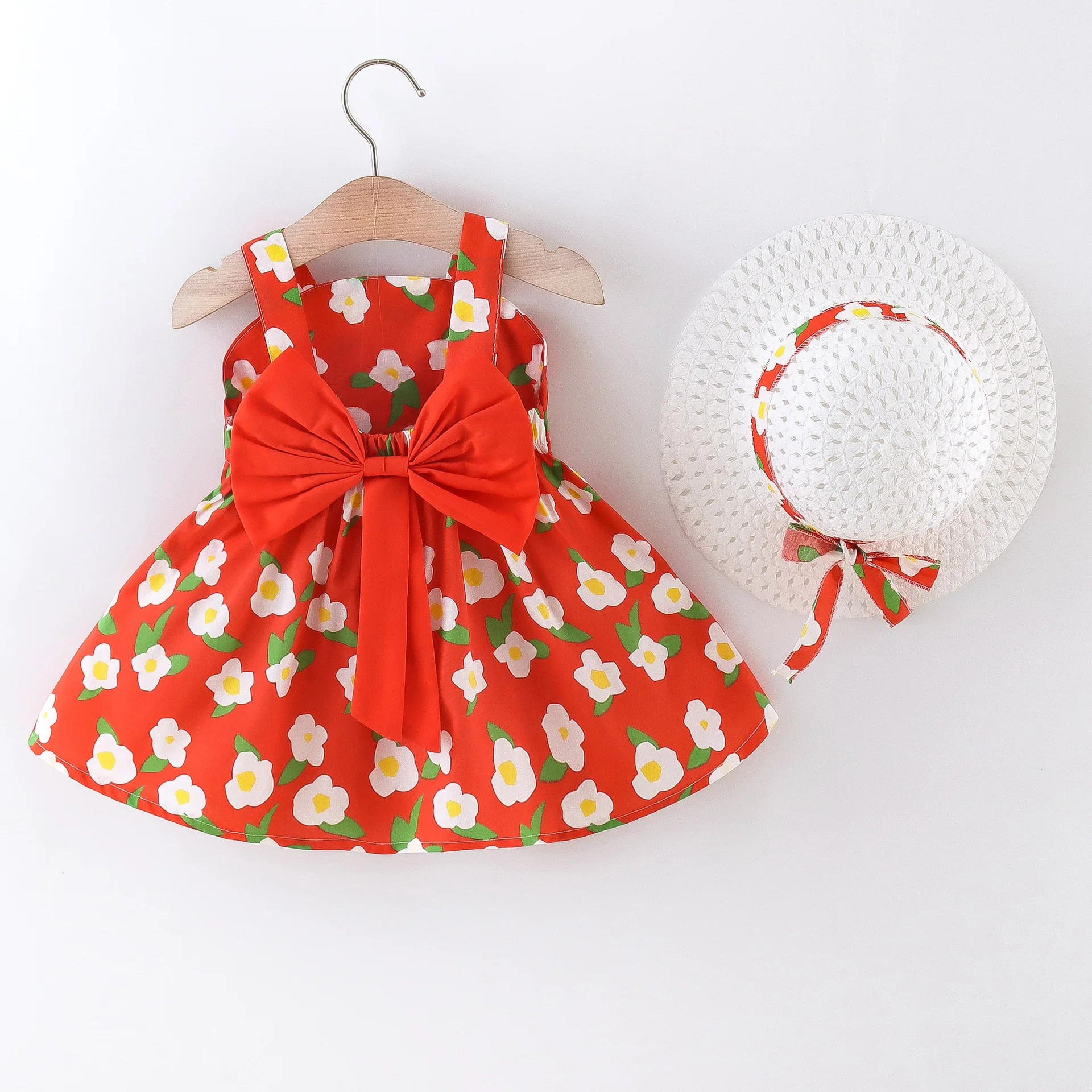 

2022 Summer Flower Vacation Style Beach Dress Bowknot Baby Girl Clothes Toddler Dress Kid Clothes For 6-24M