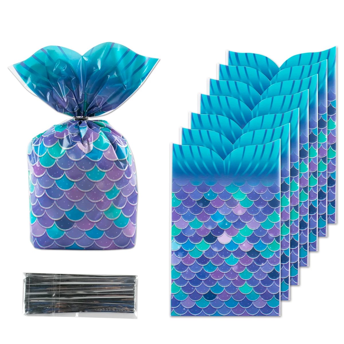 

50pcs Mermaid Tail Plastic Gift Bags Candy Biscuit Packing Bag Mermaid Treat bag girl Birthday Party Decoration Baby Shower