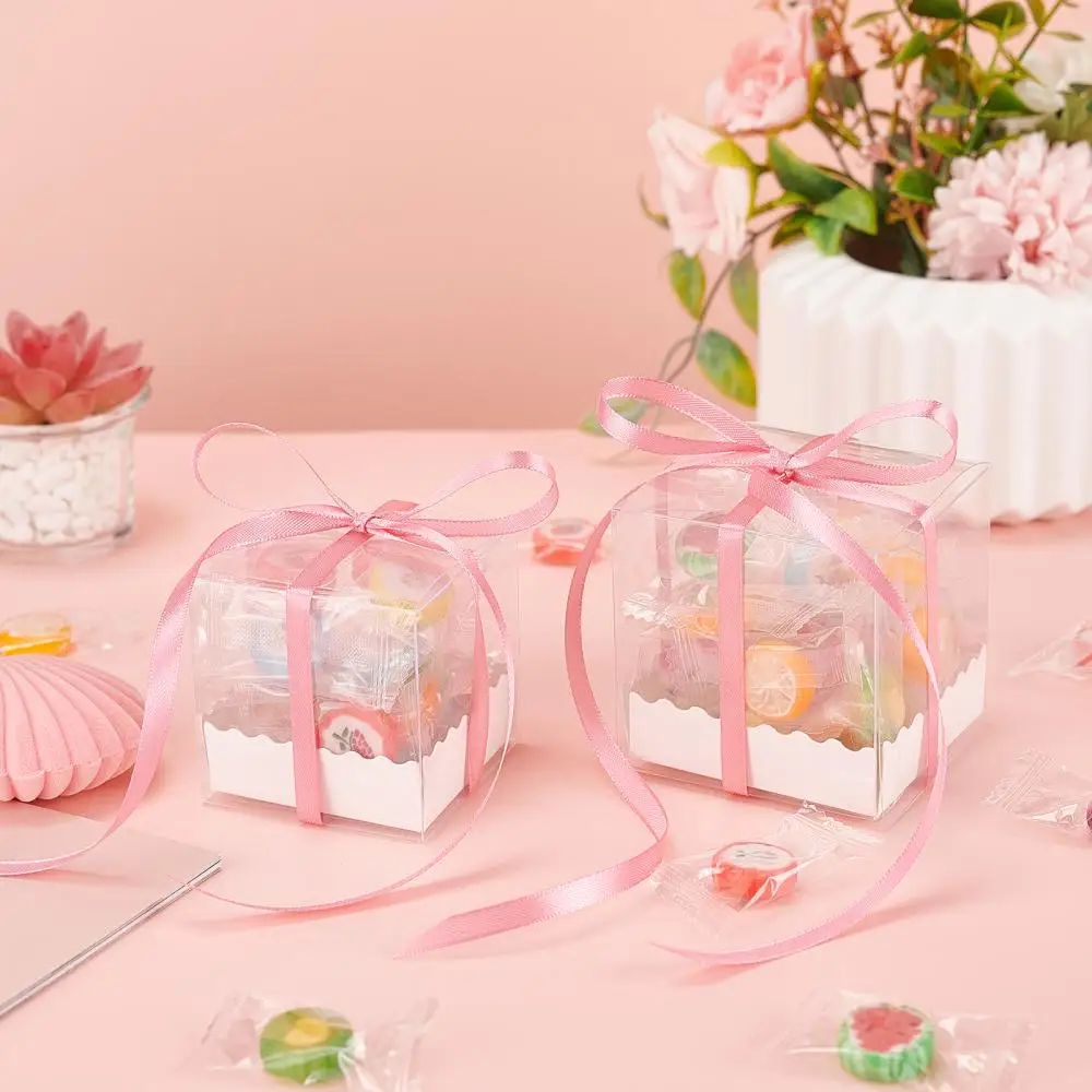 1Set Plastic Clear Foldable PVC Box with Paper Pedestal Jewelry Storage Display Organizer Wedding Party Favors Gifts Packaging