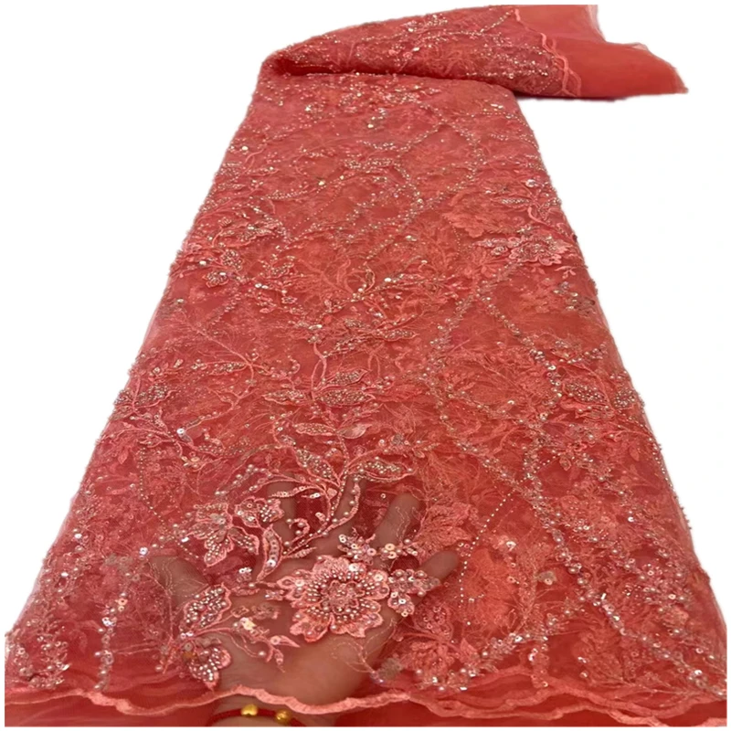 

Новейшая Высококачественная элегантная африканская ткань с классической вышивкой ручной работы из бисера и тюля для свадебного платья ...