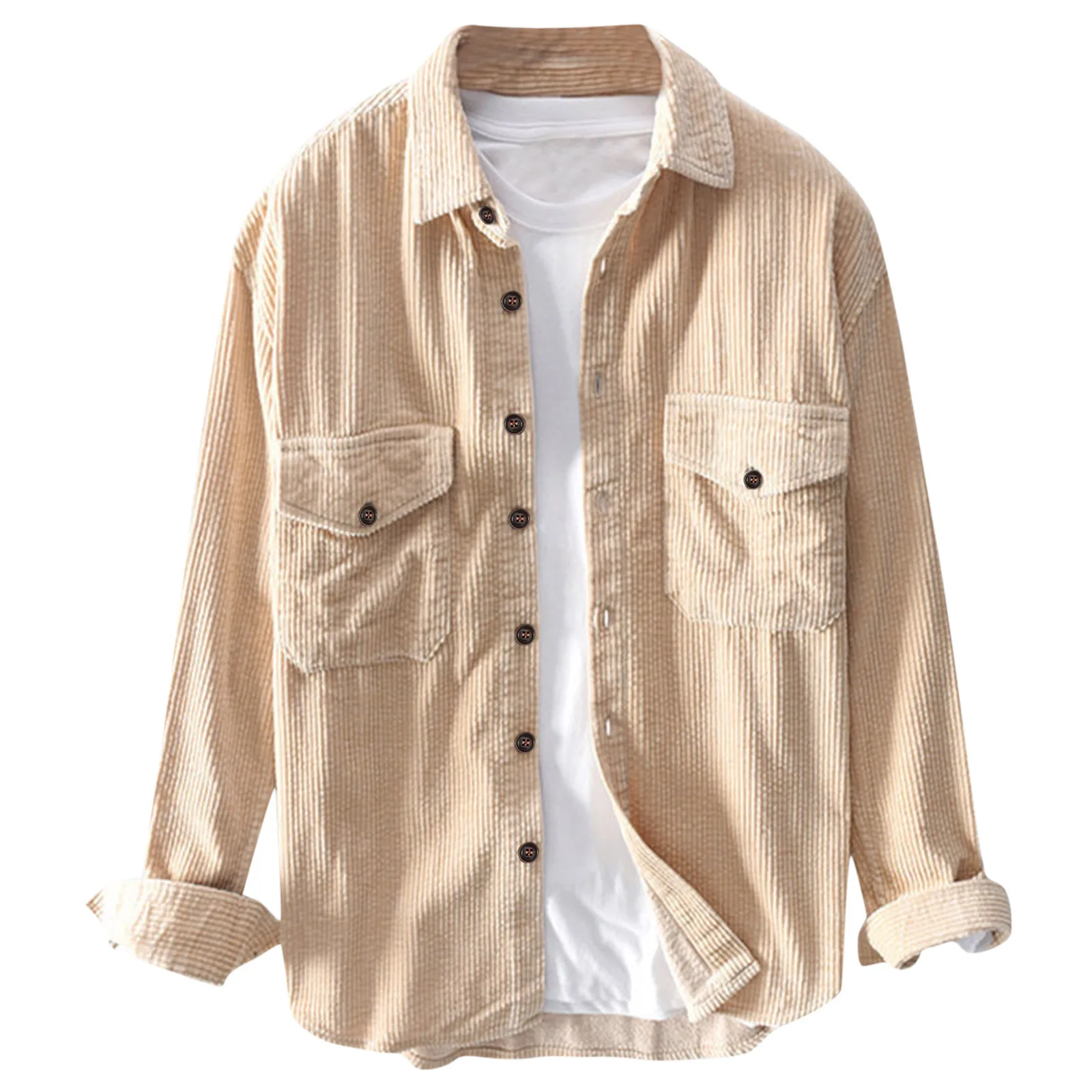 

Men's Casual Jacket Corduroy Solid Shirt Blouse Long Sleeve Pocket Button Shirt Coat Turn-Down Collar men shirts 2021 designer