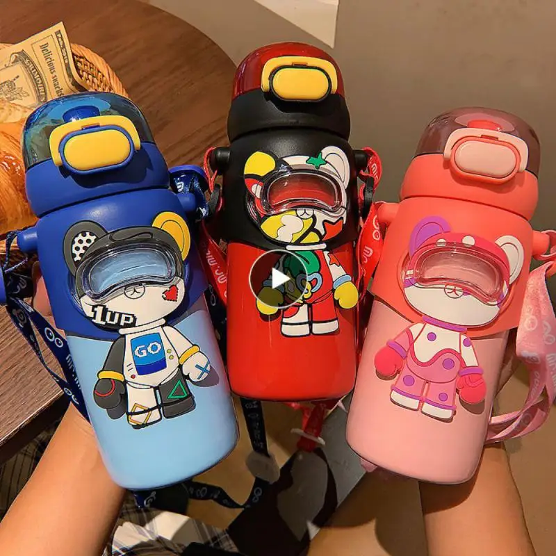 

Creative Star Painted Water Cup Cartoon Water Bottles Cute Thermos Cup Drinkware Portable Bear Graffiti Straw Bottles