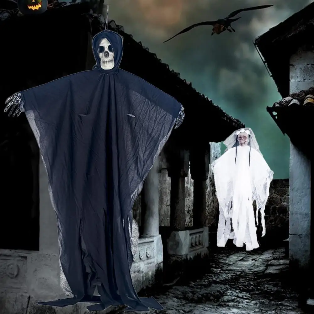 

50%HOTHanging Skull Ghost Festive Realistic Decorative Horror Props Hanging Ghost Haunted House Door Ornament for Home Yard