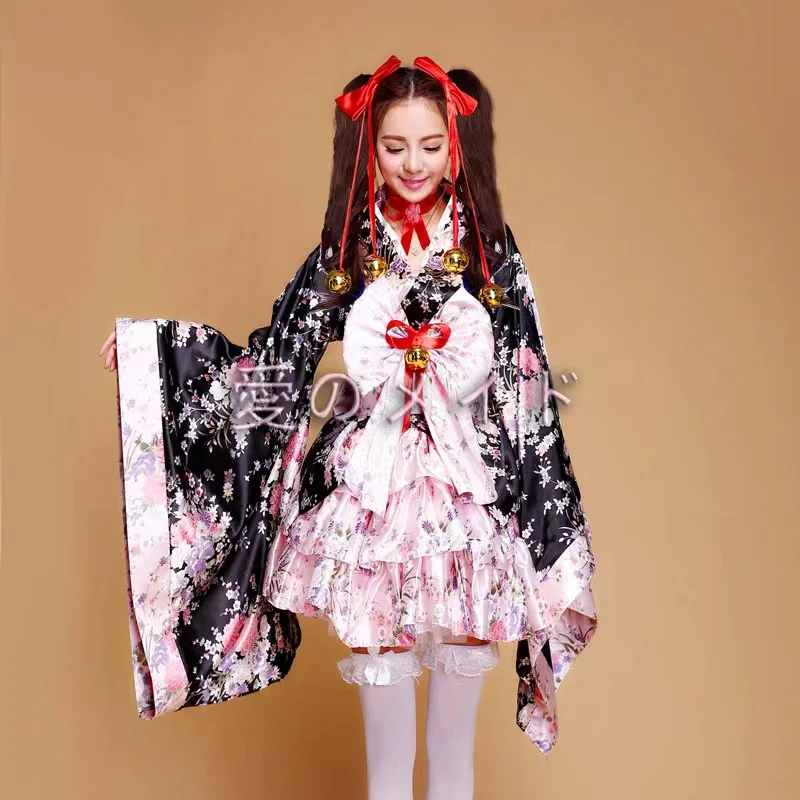 

Women's Sexy Kimono Sakura Anime Costume Japanese Kimono Traditional Print Vintage Original Tradition Silk Yukata Dress S-3XL