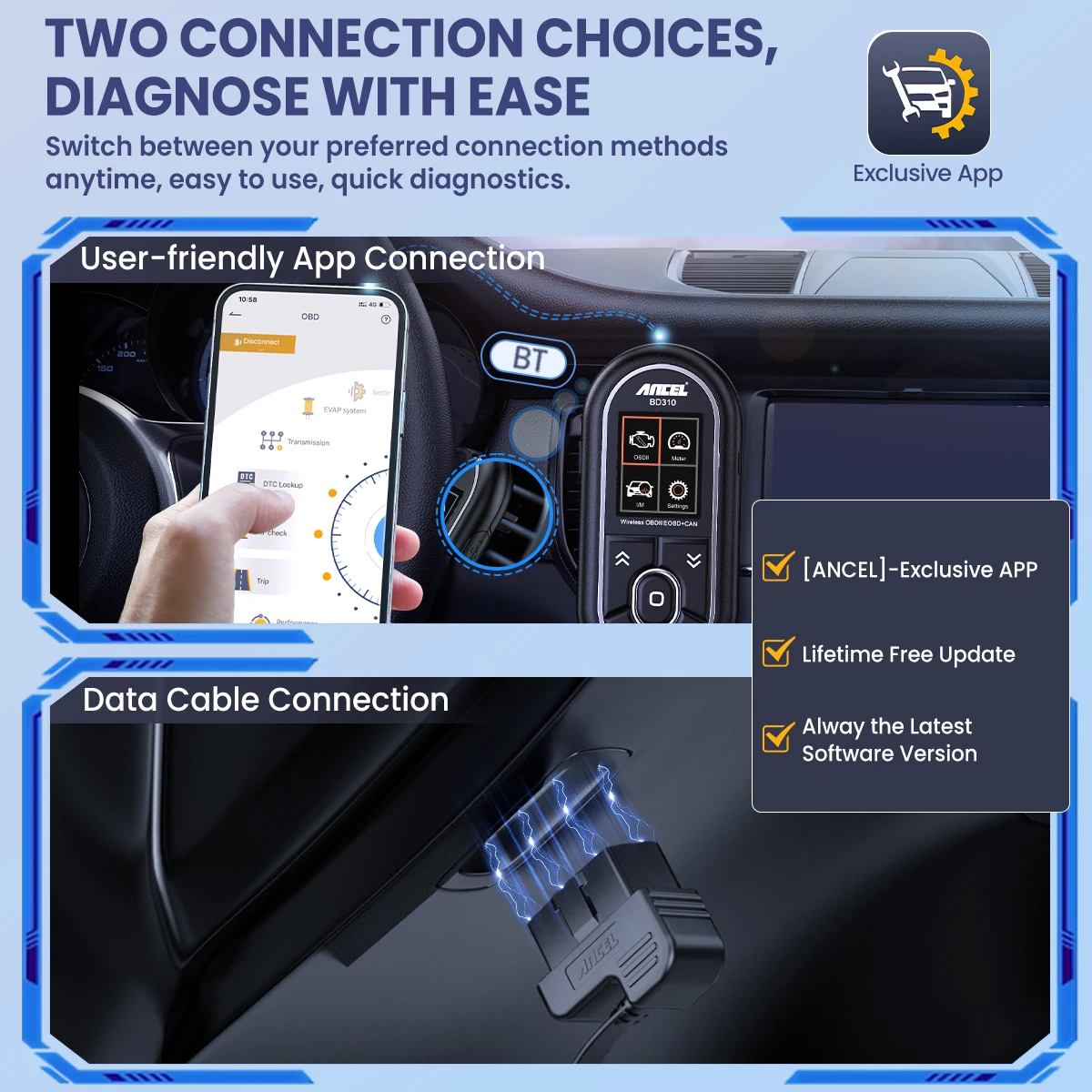 Автомобильный сканер Ancel BD310 Bluetooth OBD2 3 в 1 устройство для чтения кодов OBD бортовой