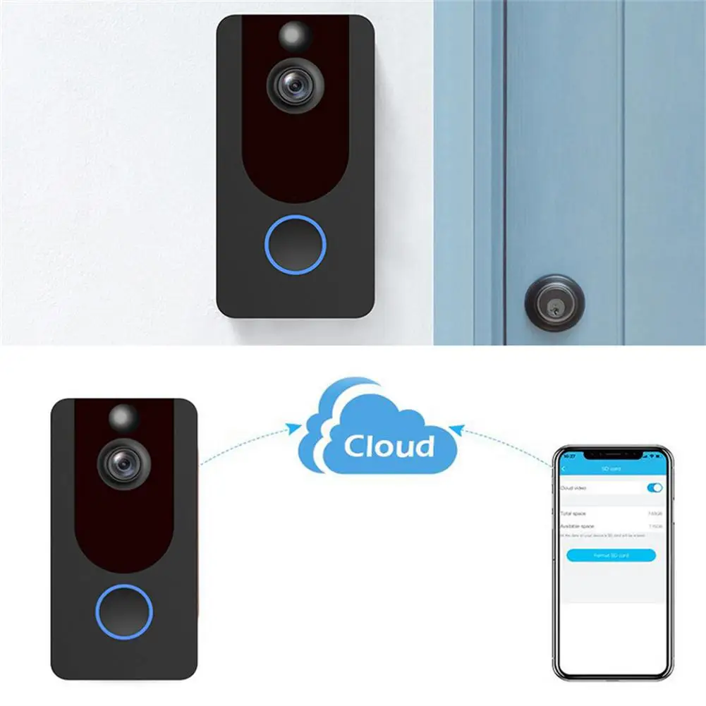 

V7 Hd 1080p Smart Wifi Video Doorbell Camera Visual Intercom Night Vision Ip Door Bell Wireless Security Camcorder