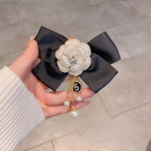 고급 패브릭 보우 브로치, 동백꽃 진주 술, 코사지 라펠 핀 정장, 스웨터 배지, 럭셔리 브로치, 여성 쥬얼리