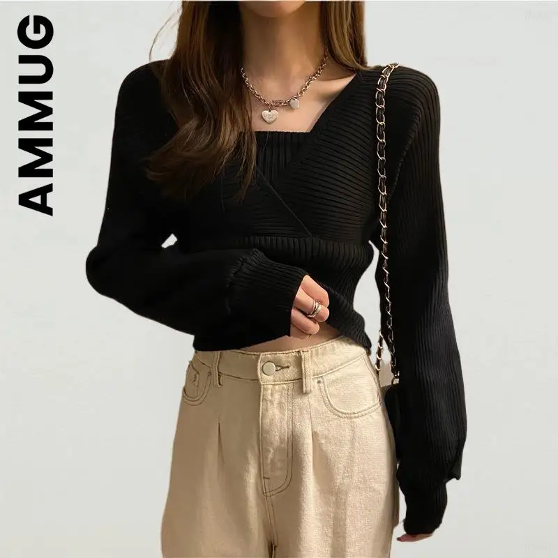 

Ammug Knitted Women Sweater New Vintage Jumper Simple Top Women All-Match Sweaters Ladies Warm Streetwear Tops Female
