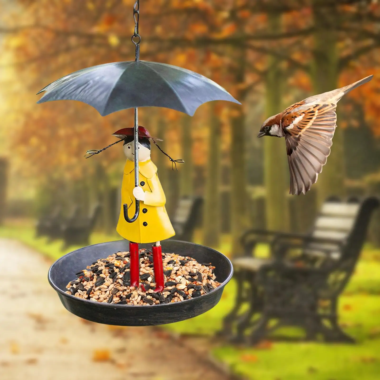 

Bird Feeder Umbrella Girl Hummingbird Feeders Outdoors Fill Seed Feeding Drainage Holes Fast Foraging Yard Outside Decoration