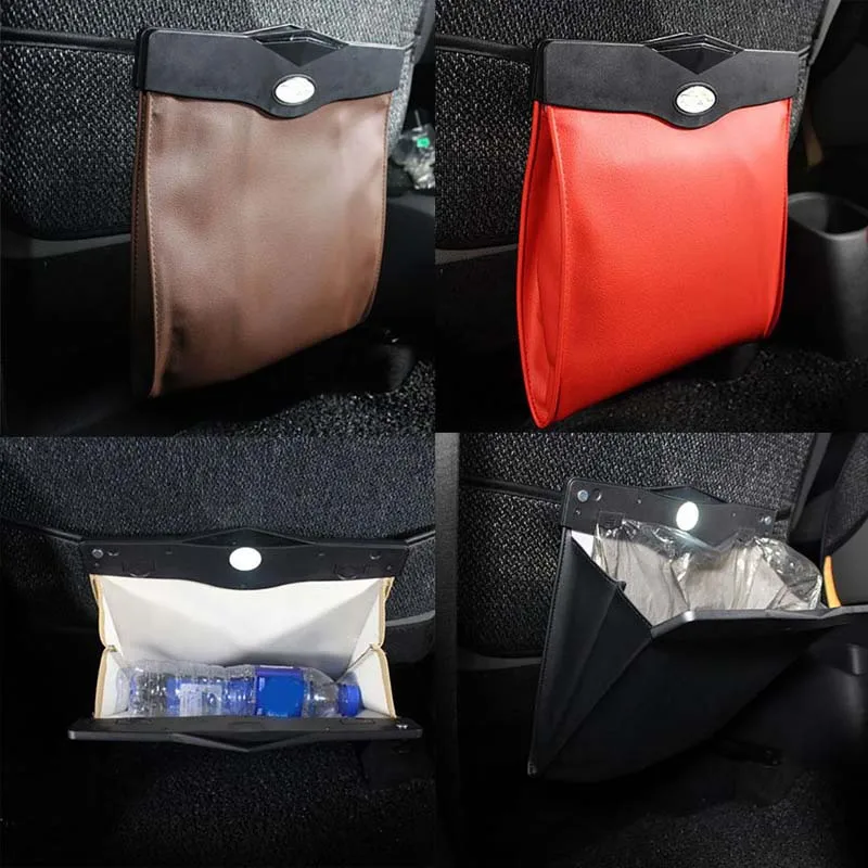 

Car Trash Can with Led Light Magnetic Suction Car Seat Back Hanging Storage Box Folding Storage Bag Car Interior Supplies
