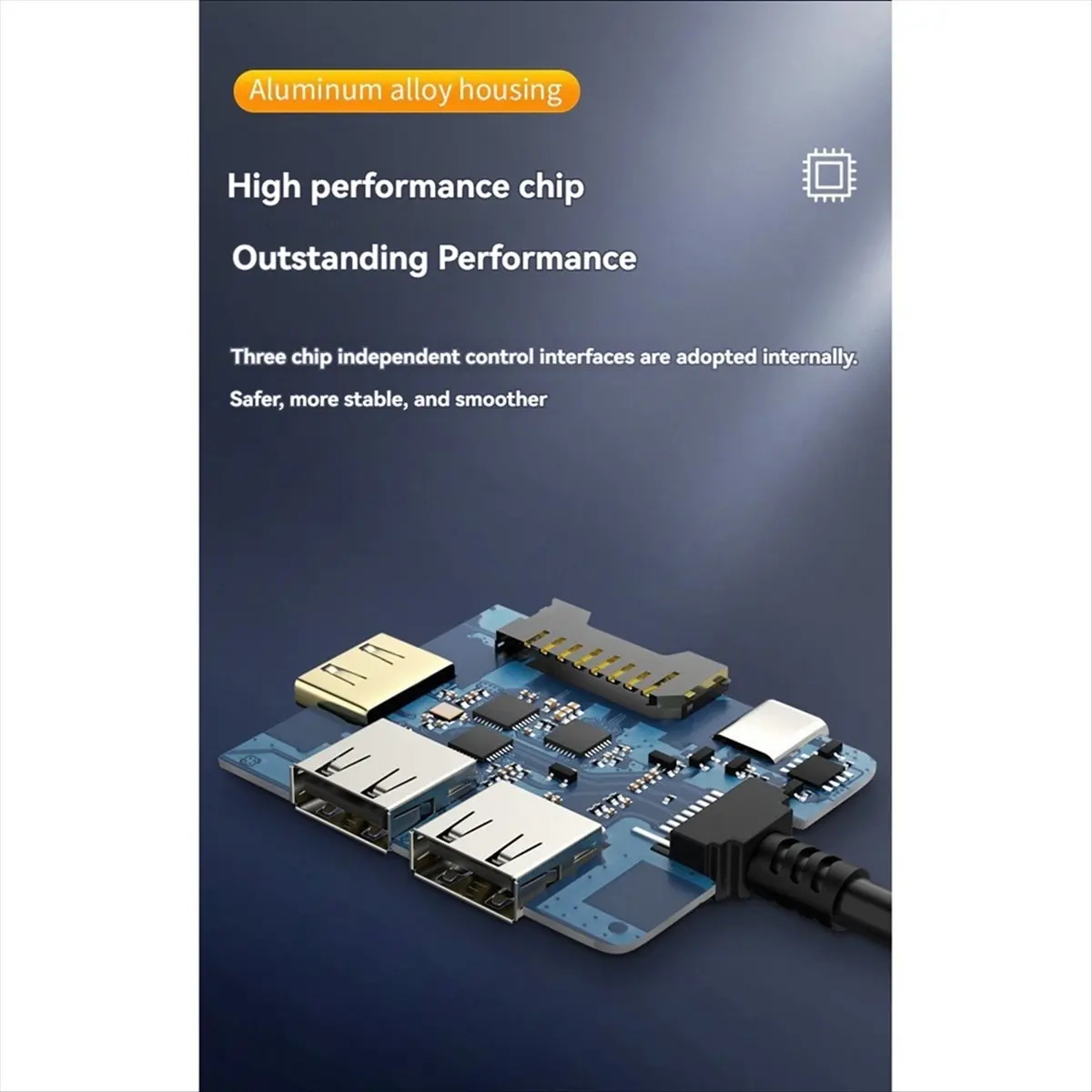 Фото Многофункциональный USB-C хаб 6-в-1: адаптер Type-C 3.0 с HDMI, SD/TF-картами, быстрой зарядкой PD и USB-док-станцией №1