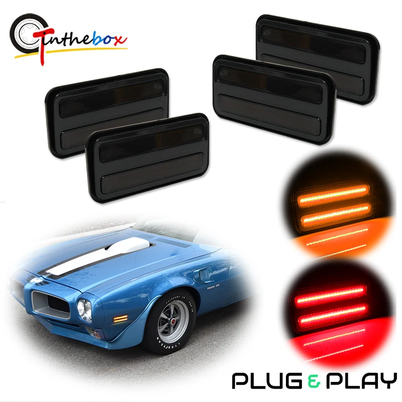 

Gtinthebox Front Amber / White Rear Red LED Bumper Side Marker Lights For 1970-1981 Pontiac Firebird/Trans Turn Signal Lights