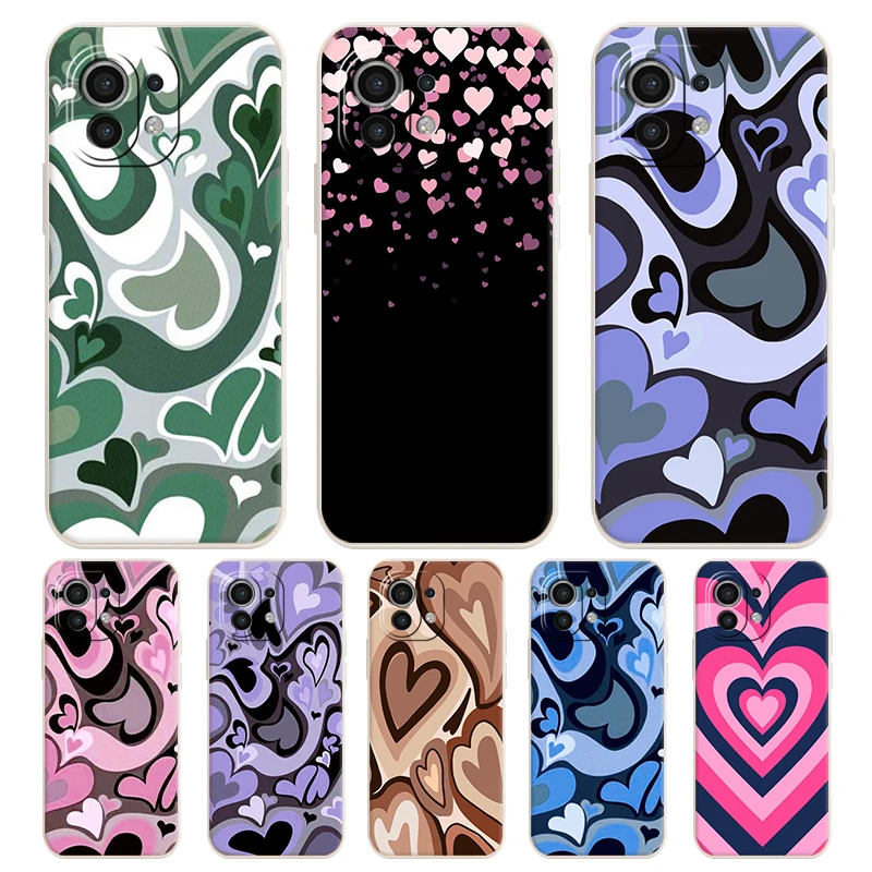 

Purple Heart Loves Swirl Pattern Phone Case for Xiaomi Mi 11 Pro 12 10 10S 9 Liquid Silicone Back Cover Funda Xiaomi 12 Coque