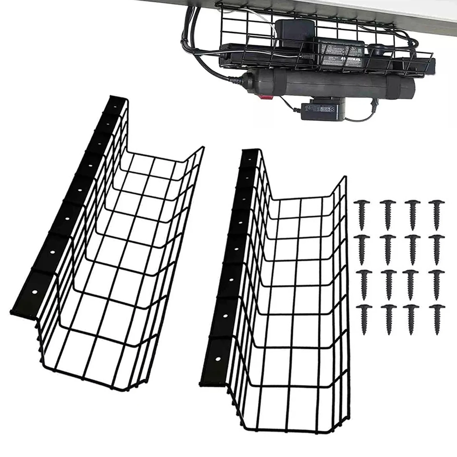 

2pcs Cable Management Under Desk Cord Hider Cable Management Tray Rack With Screws Wire Organizer Cable Raceway Holder Basket