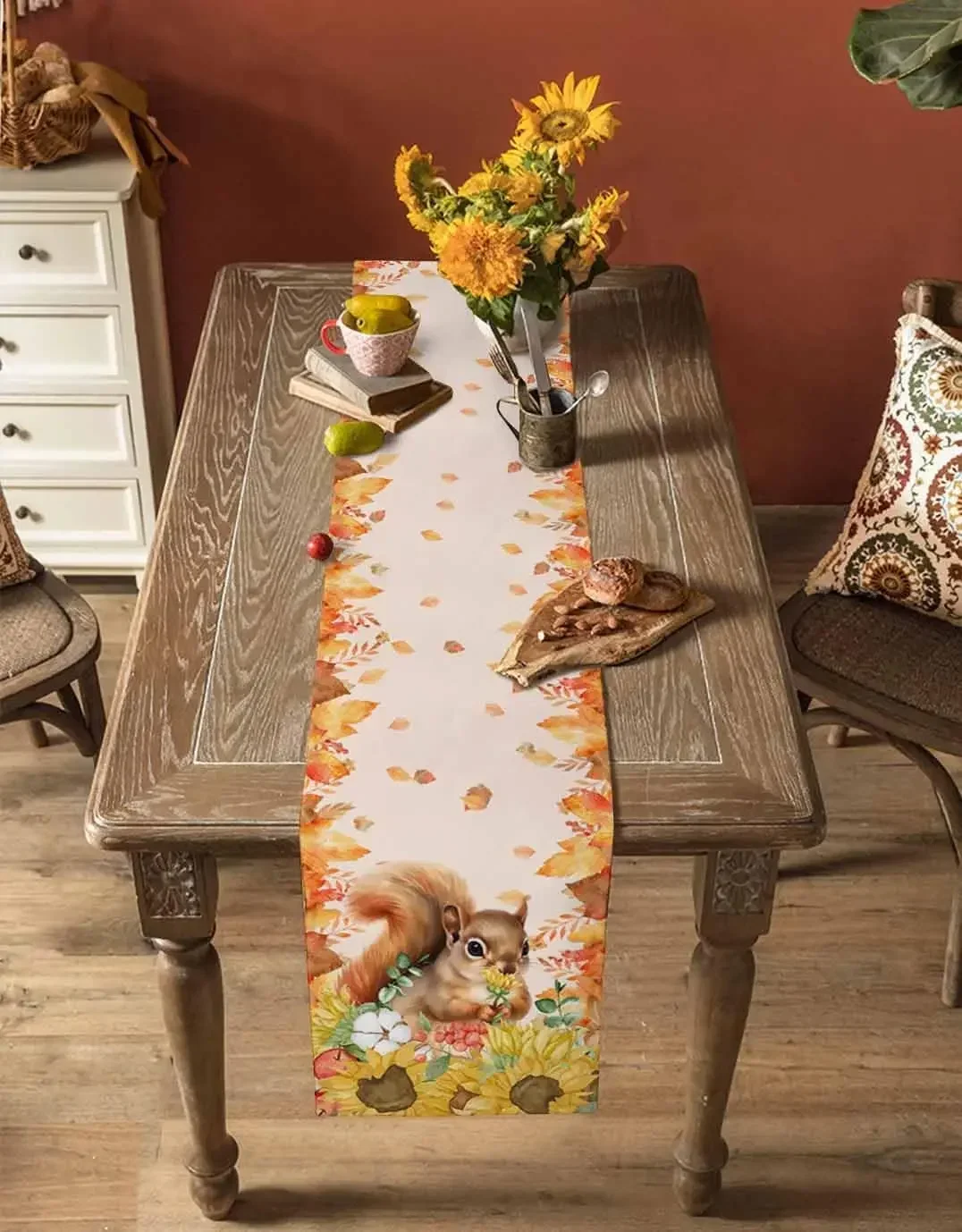 Осенняя белка подсолнух льняная дорожка для стола декор вечеринки День