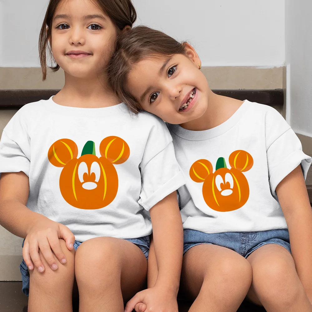 

Pumpkin Mickey Disney Creativity Kids T-Shirt Halloween Series Basic Child T Shirt Minimalist Dropship Cartoon Graphic Clothes