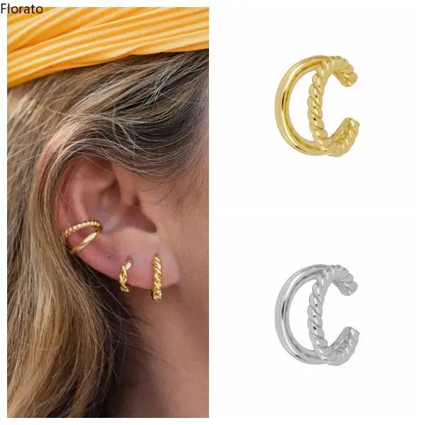 

YUXINTOME 1psc 24K Gold Plated Silver INS Clip Earring Non-Piercing Gold Ear Cuff for Women 2022 Trend Fashion Daily Jewelry