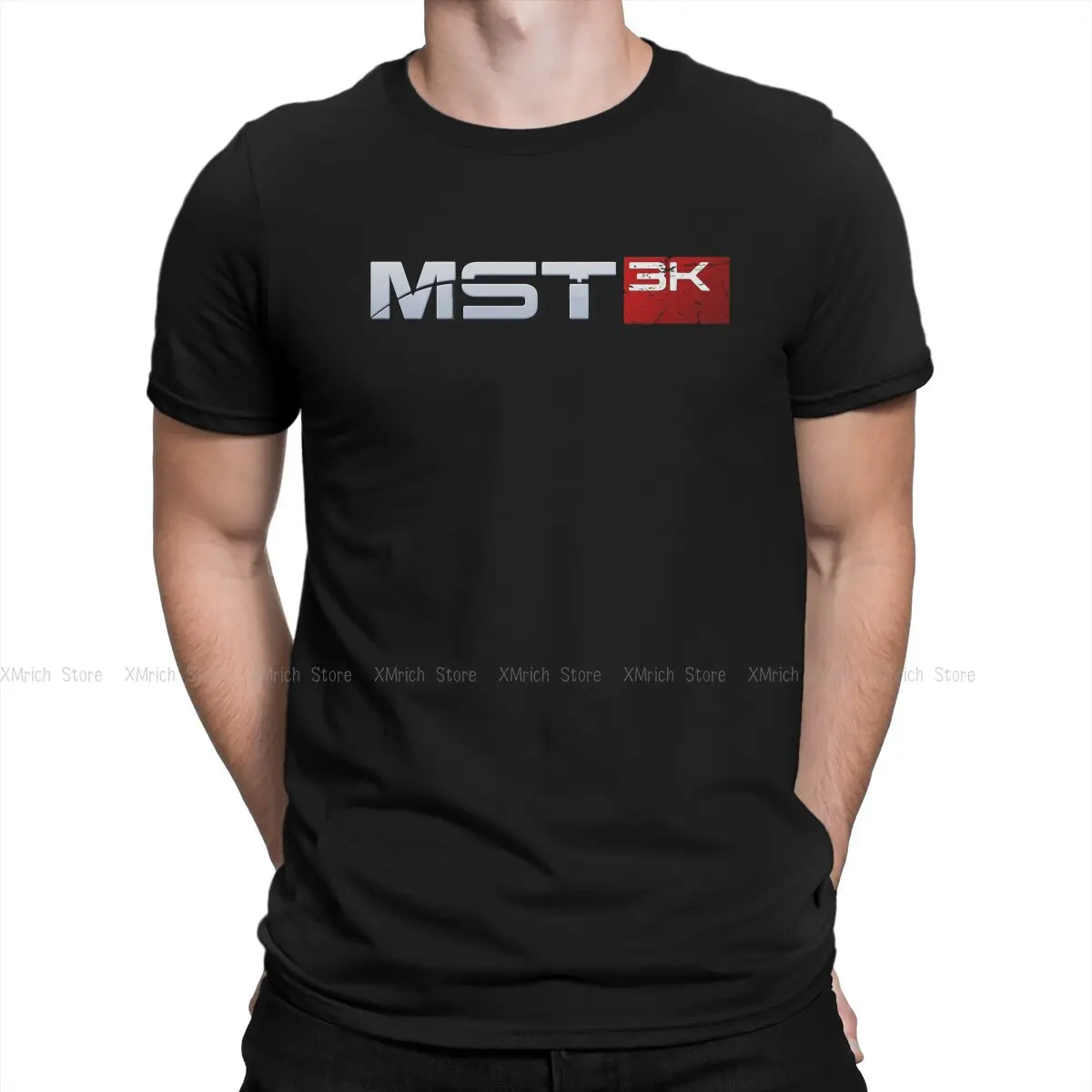 

Men T-Shirt MST3K Funny Cotton Tee Shirt Short Sleeve Mass Effect Commander Shepard Asari Game Shirts Round Collar Tops Summer