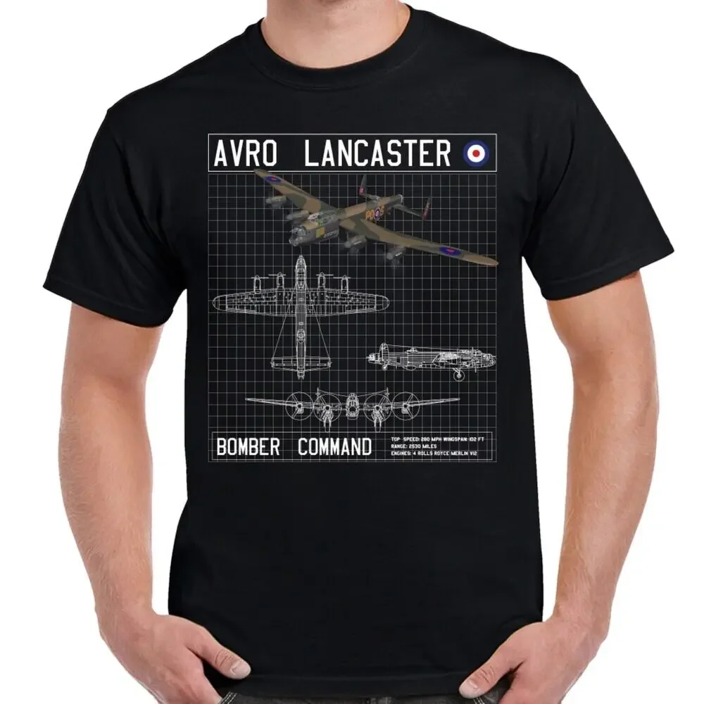 Британская футболка Avro Lancaster Heavy Bomber Command Schematic с круглым вырезом и коротким