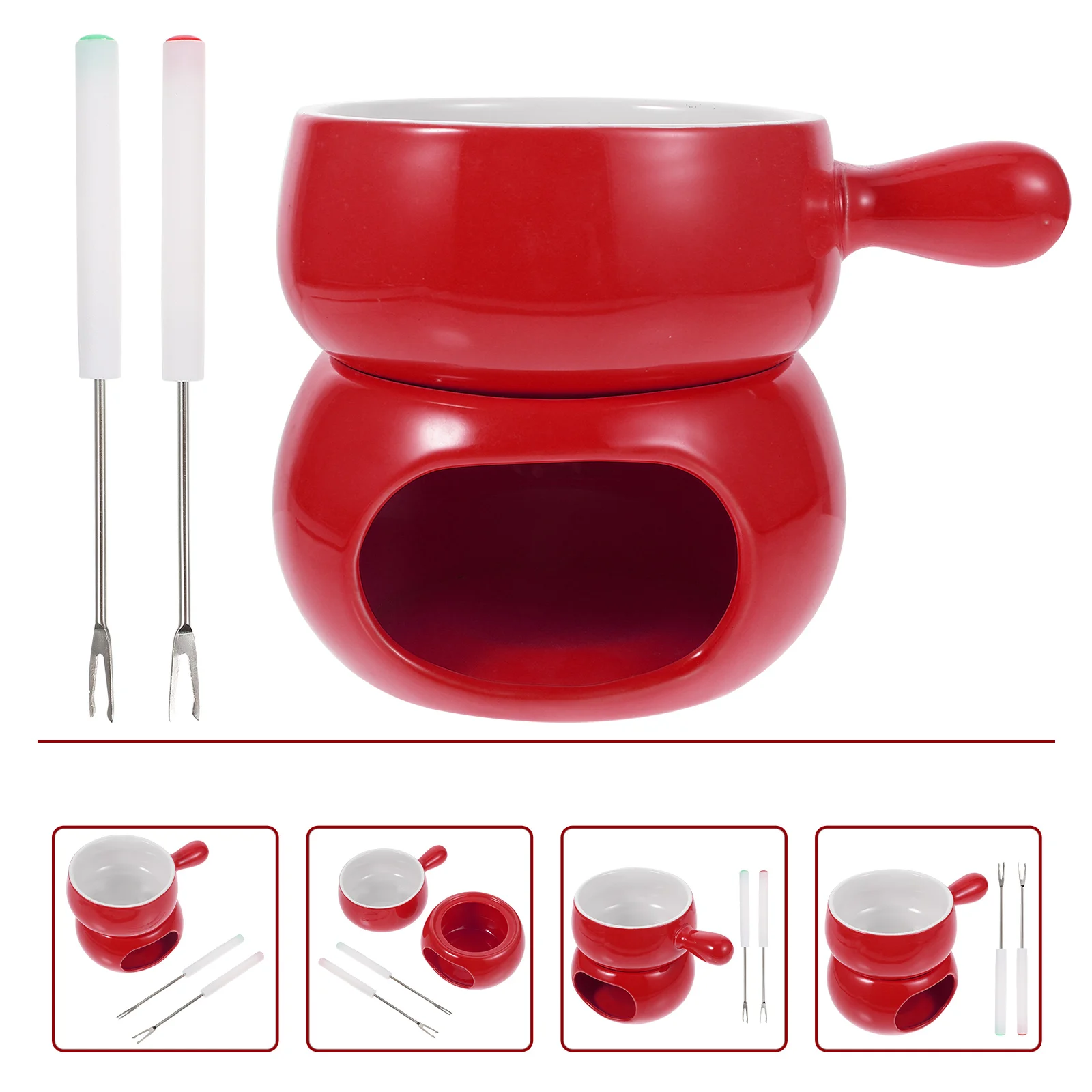 

Fondue Pot Set Chocolate Cheese Melting Warmer Ceramic Mini Butter Porcelainwith Warmers Small Simmer Light Tea Dippers Parties