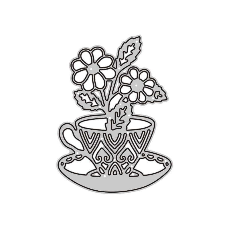 Цветок в кофейной чашке режущий штамп сделай сам металлический Скрапбукинг