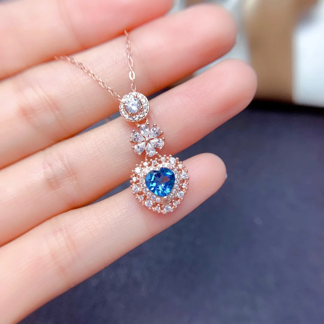 

DIWENFU 14K Rose Gold 45cm Necklace Real Sapphire Pendant Jewelry Collares Mujer Bijoux Femme Anillos De Bizuteria Necklace Girl