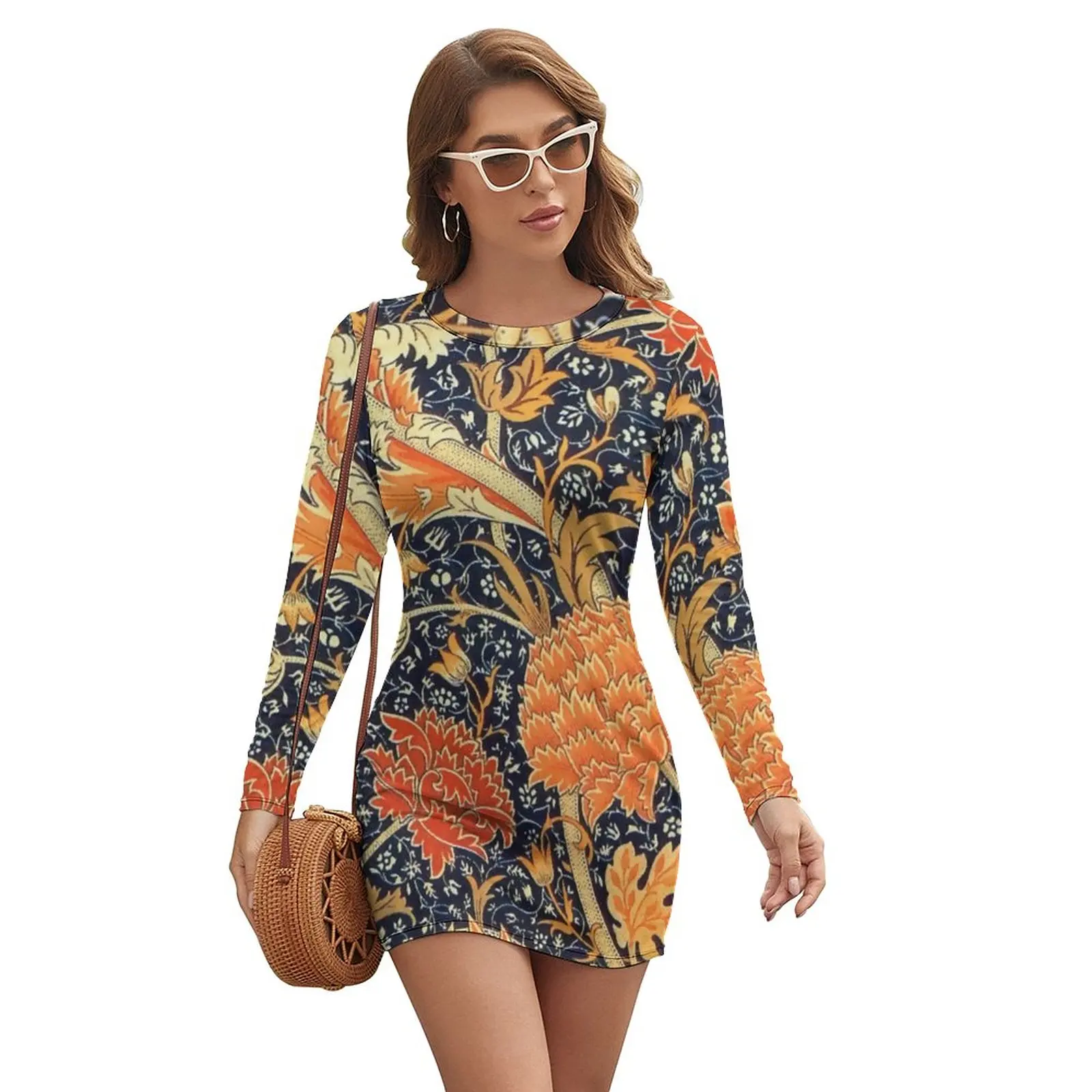 

Женское винтажное облегающее платье с длинным рукавом, с цветочным принтом