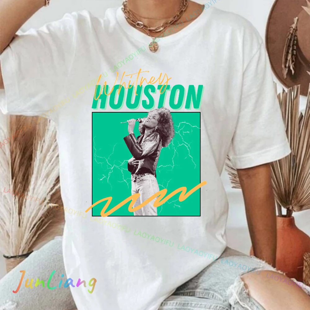Комфортная дышащая одежда с короткими рукавами и принтом Whitney Houston 100% хлопок