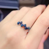 meibapj natural black opal 6 beads gemstone fashion rings for women real 925 sterling silver charm fine wedding jewelry